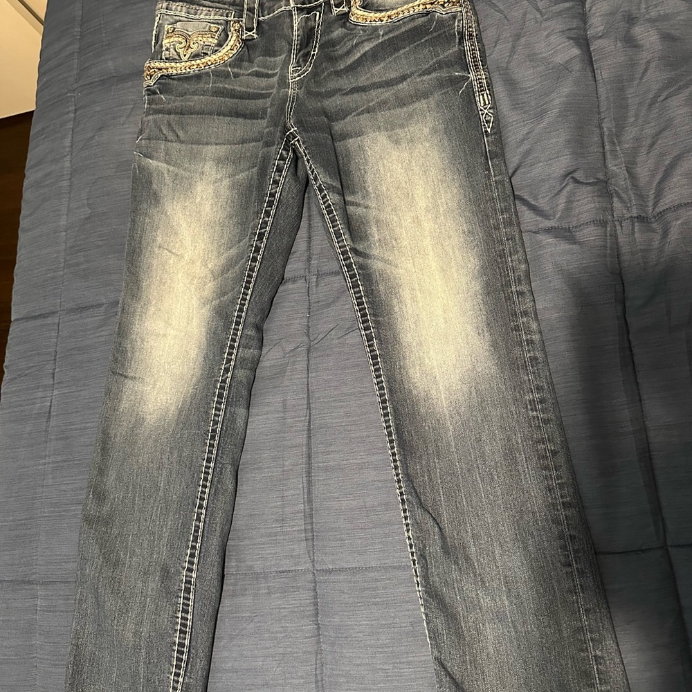 Rock Revival Men's Straight Jeans - Blue and White